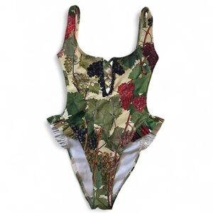 SAMANTHA PLEET • RARE GRAPEVINE RUFFLE ONE PIECE BATHING SWIMSUIT XS Small